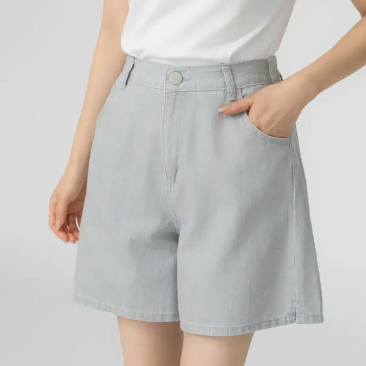 [BUNJANG] Linen Cotton Wide Banding Shorts (Light Grey/L) / 린넨 코튼 밴딩 와이드 반바지 (연그레이/M)