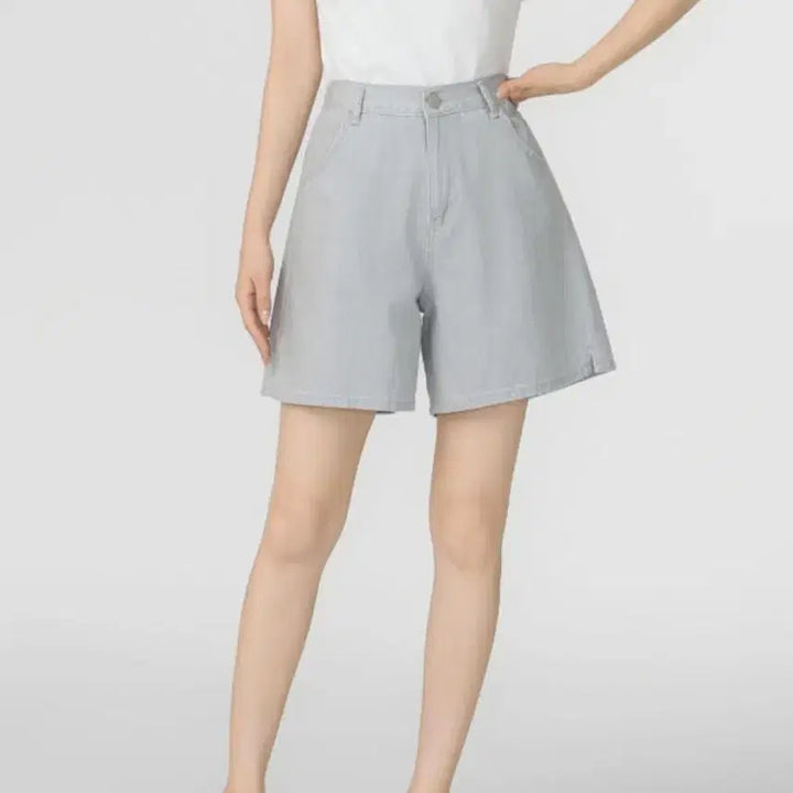 [BUNJANG] Linen Cotton Wide Banding Shorts (Light Grey/L) / 린넨 코튼 밴딩 와이드 반바지 (연그레이/M)