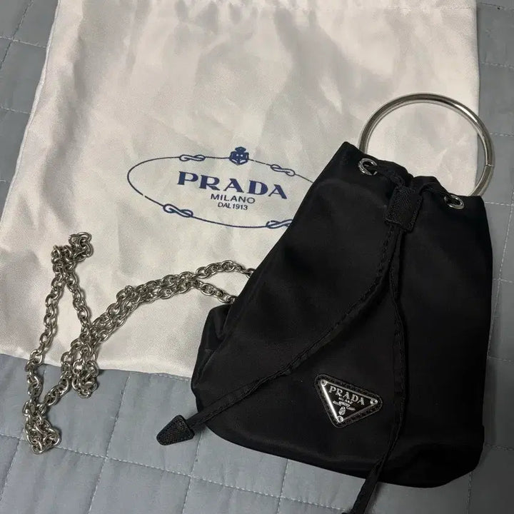 [BUNJANG] Prada Drawstring Pouch Chain Bucket Bag Crossbody / 프라다복조리파우치 체인 버킷백 크로스백