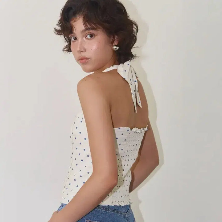 [BUNJANG] Shestudio Dot Halterneck Blouse Ivory / 쉬스튜디오 도트 홀터넥 블라우스 아이보리
