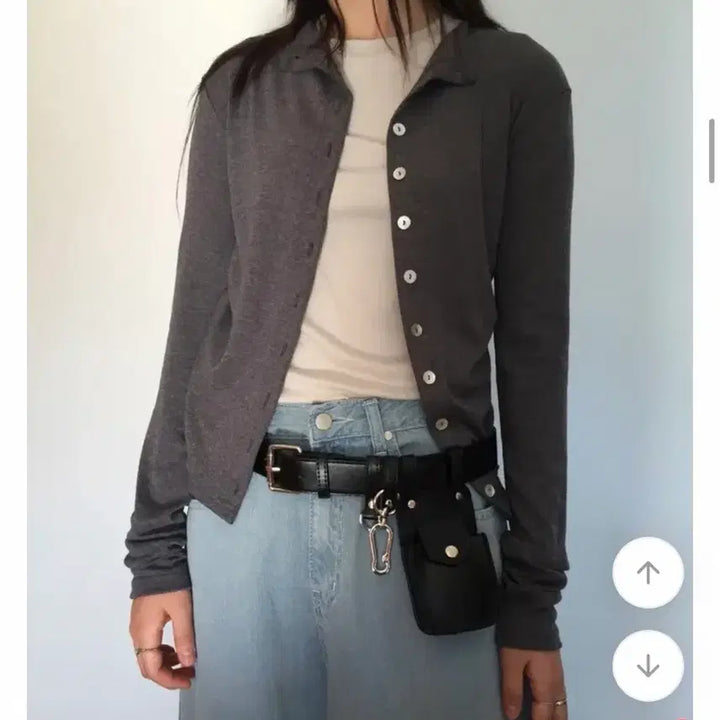 [BUNJANG] DURUGI Shirring Cardigan Charcoal / 더기 믹스 버튼 셔링 가디건