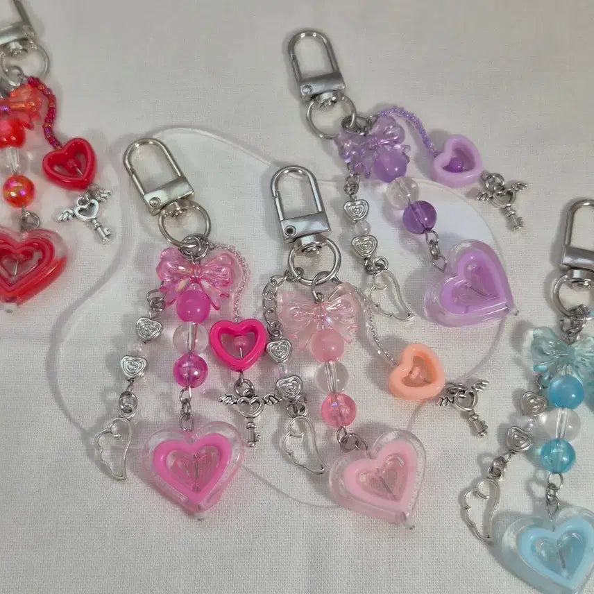 [BUNJANG] Beaded Charm Keychain with Pastel Heart / 러블리키링 비즈키링