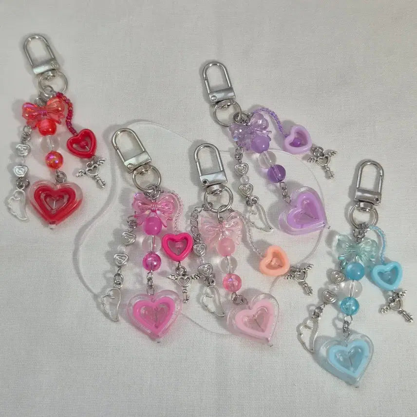 [BUNJANG] Beaded Charm Keychain with Pastel Heart / 러블리키링 비즈키링