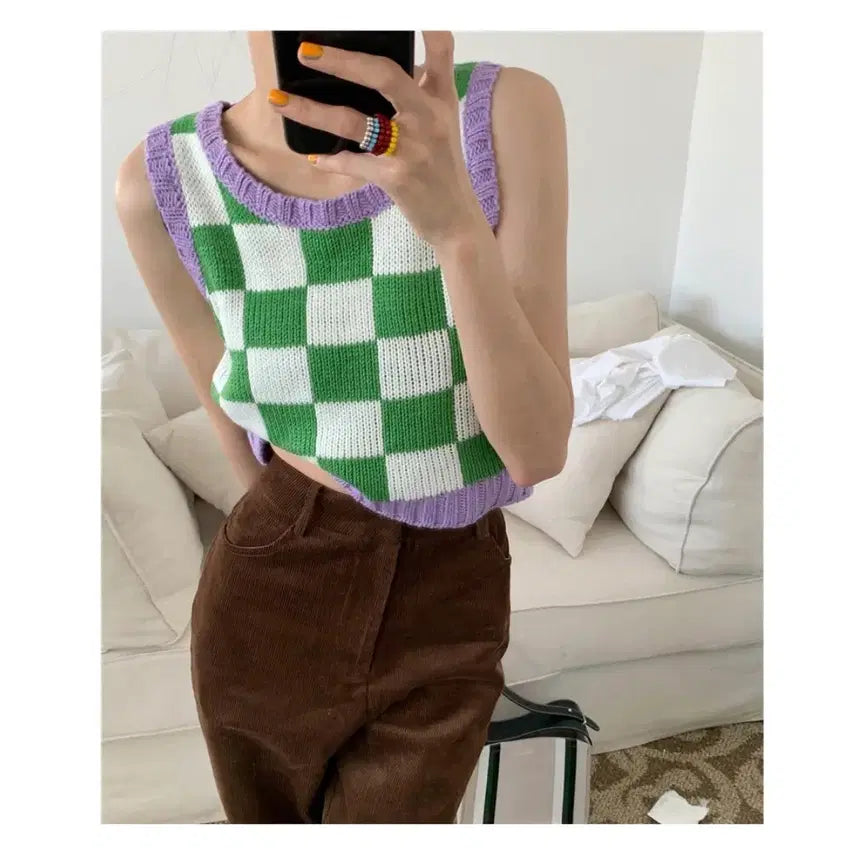 [BUNJANG] Check Knit Vest / 새상품) 체크 니트베스트