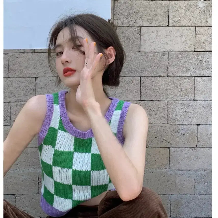 [BUNJANG] Check Knit Vest / 새상품) 체크 니트베스트