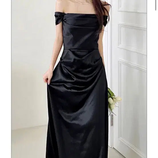 [BUNJANG] Black Off-Shoulder Long Dress M / 블랙 오프숄더 롱 원피스 M