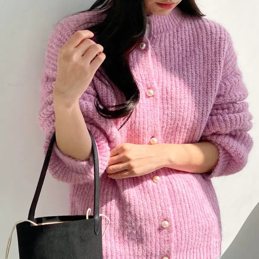 [BUNJANG] Pearl Button Soft Angora Cardigan / [새상품] 진주단추 말랑포근 앙고라 가디건