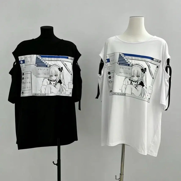 [BUNJANG] Anime Print Off-Shoulder T-Shirt / 서브컬처  애니메 프린트 오프숄더 티셔츠(2컬러)