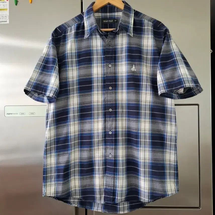 [BUNJANG] Beanpole Blue Check Short Sleeve Shirt / 빈폴 블루 체크 반팔 셔츠