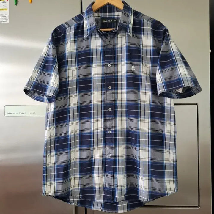 [BUNJANG] Beanpole Blue Check Short Sleeve Shirt / 빈폴 블루 체크 반팔 셔츠