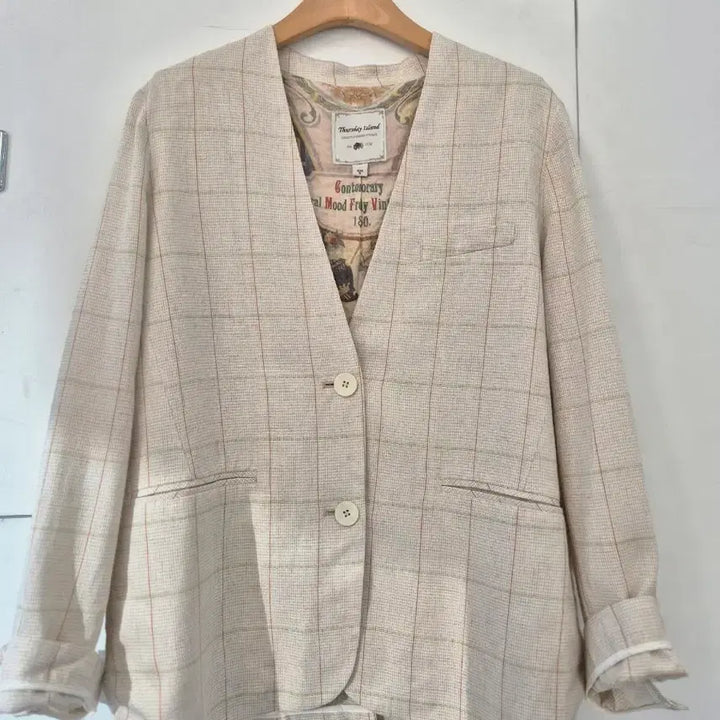 [BUNJANG] Thursday Island Linen Blazer Beige Check S / Thursday Island 노카라 마 블레이저 S