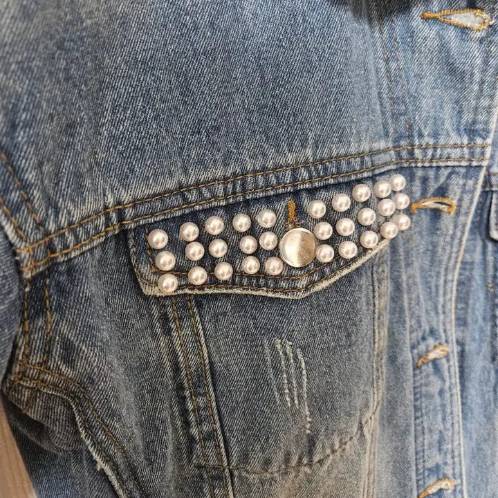 [BUNJANG] Shatin Pearl Embellished Denim Jacket / 샤틴 청자켓 데님자켓(새상품)