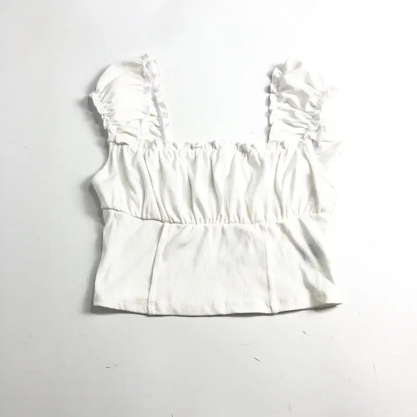 [BUNJANG] White Shirring String Sleeveless Blouse / 화이트 셔링 끈 나시 블라우스