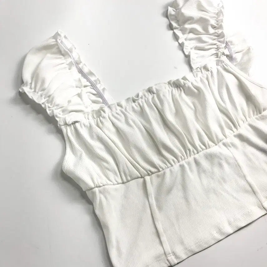 [BUNJANG] White Shirring String Sleeveless Blouse / 화이트 셔링 끈 나시 블라우스