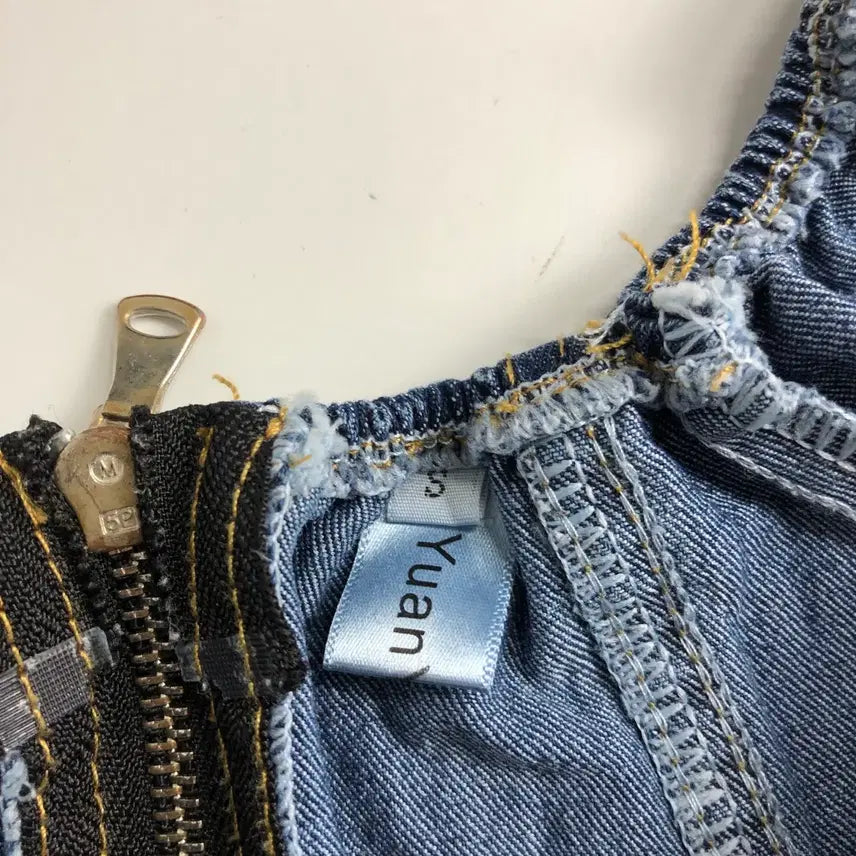 [BUNJANG] Denim Drawstring Puff Blouse / 데님 끈 조임 퍼프 블라우스