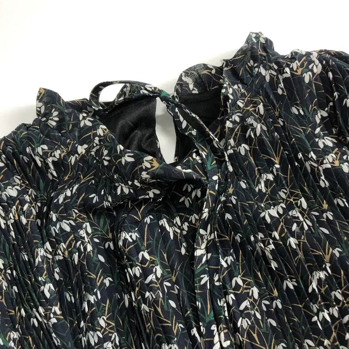 [BUNJANG] Flower Pattern Pleated Long Dress / 플라워 패턴 플리츠 롱 원피스