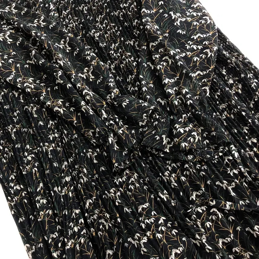 [BUNJANG] Flower Pattern Pleated Long Dress / 플라워 패턴 플리츠 롱 원피스
