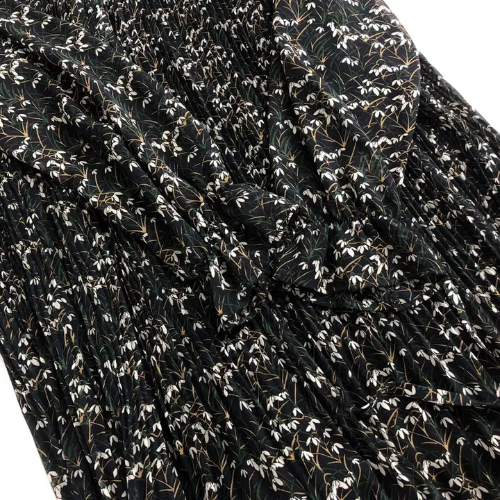 [BUNJANG] Flower Pattern Pleated Long Dress / 플라워 패턴 플리츠 롱 원피스