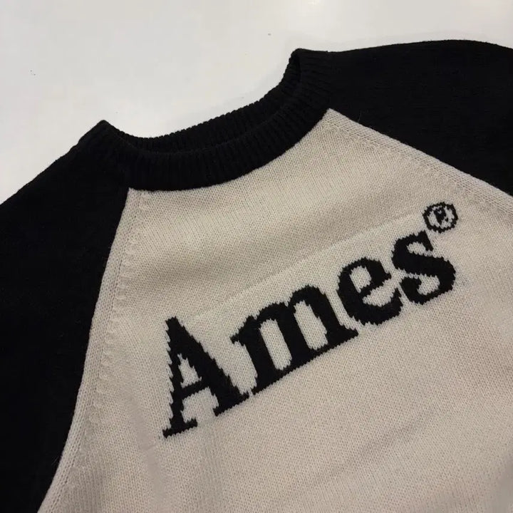 [BUNJANG] Ames Color-Blocked Knit Sweater / [S] Ames 아메스 블랙/아이보리 배색 니트 D923