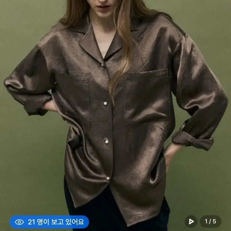 [BUNJANG] Mounide Glow Shirt Blouse Brown / 무니드 글로우 셔츠 블라우스 브라운