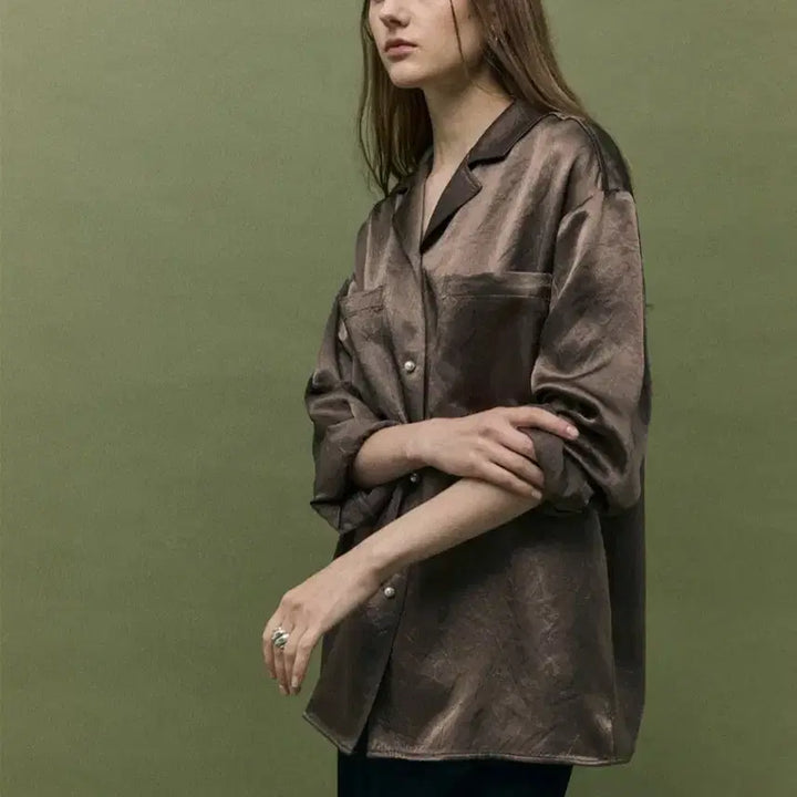 [BUNJANG] Mounide Glow Shirt Blouse Brown / 무니드 글로우 셔츠 블라우스 브라운