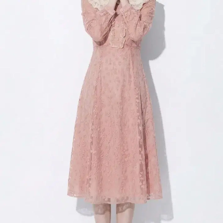 [BUNJANG] MICHAA Lace Patch Collar Dress - Pink, Size 44 / 잇미샤 레이스패치 카라 원피스 44사이즈