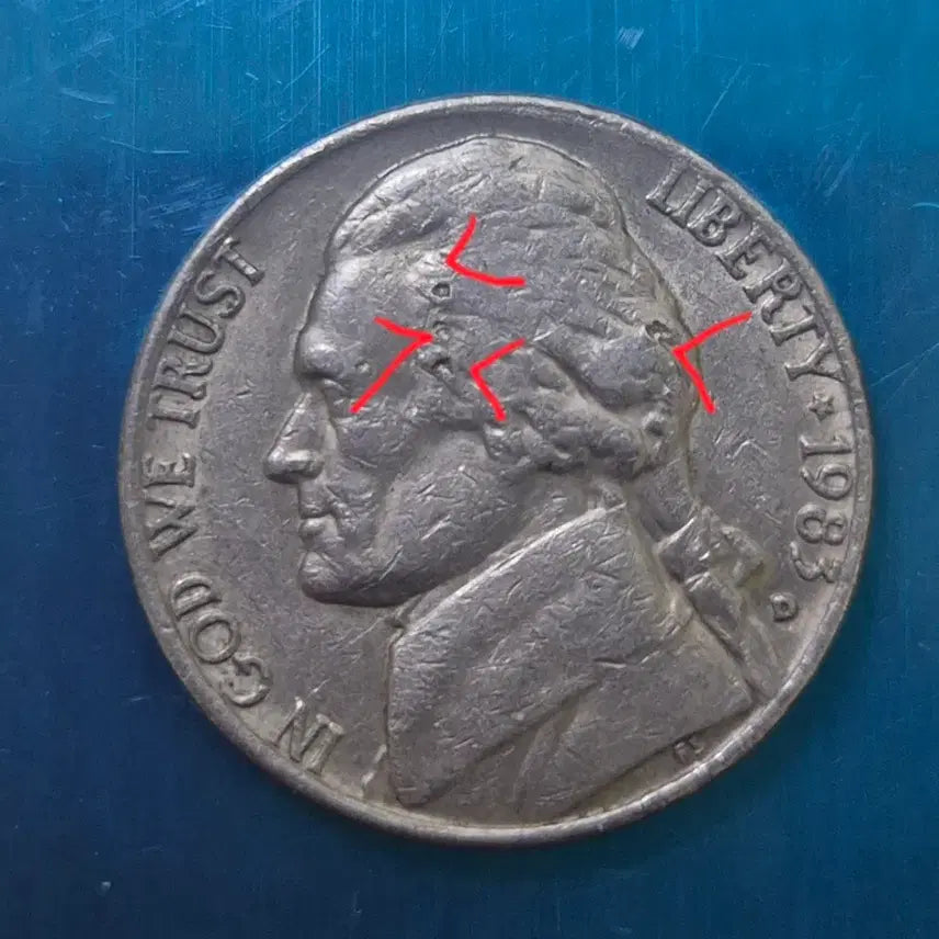 [BUNJANG] 1983 USA Jefferson Nickel Error Coin / 1983년 미국 Jefferson 5 Cent...에러주화