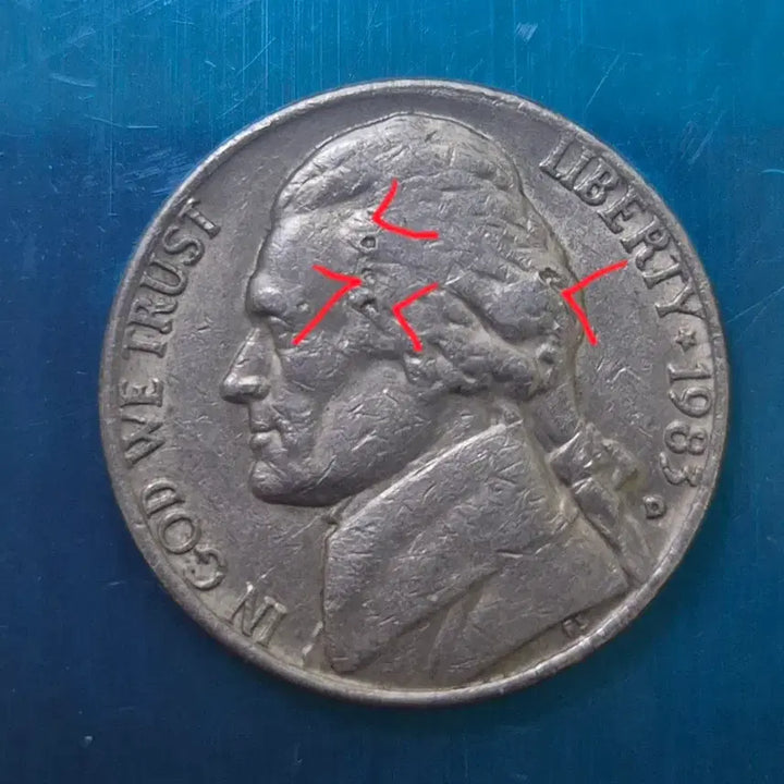 [BUNJANG] 1983 USA Jefferson Nickel Error Coin / 1983년 미국 Jefferson 5 Cent...에러주화