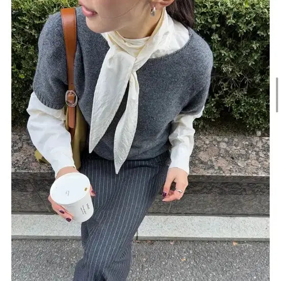 [BUNJANG] Tie Blouse + Short Sleeve Knit Top Set / 하객룩 타이블라우스+반팔니트티