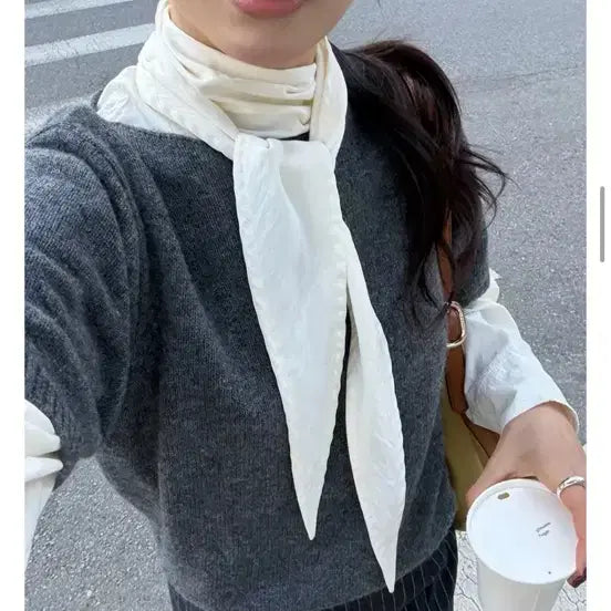 [BUNJANG] Tie Blouse + Short Sleeve Knit Top Set / 하객룩 타이블라우스+반팔니트티