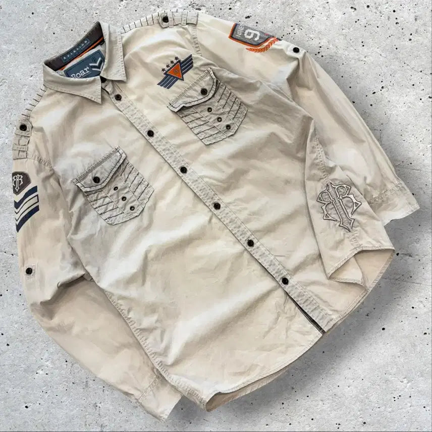 [BUNJANG] Roar Vintage Military Patch Shirt XL / [XL] Roar 로어 로아 빈티지 밀리터리 셔츠 남방 D940