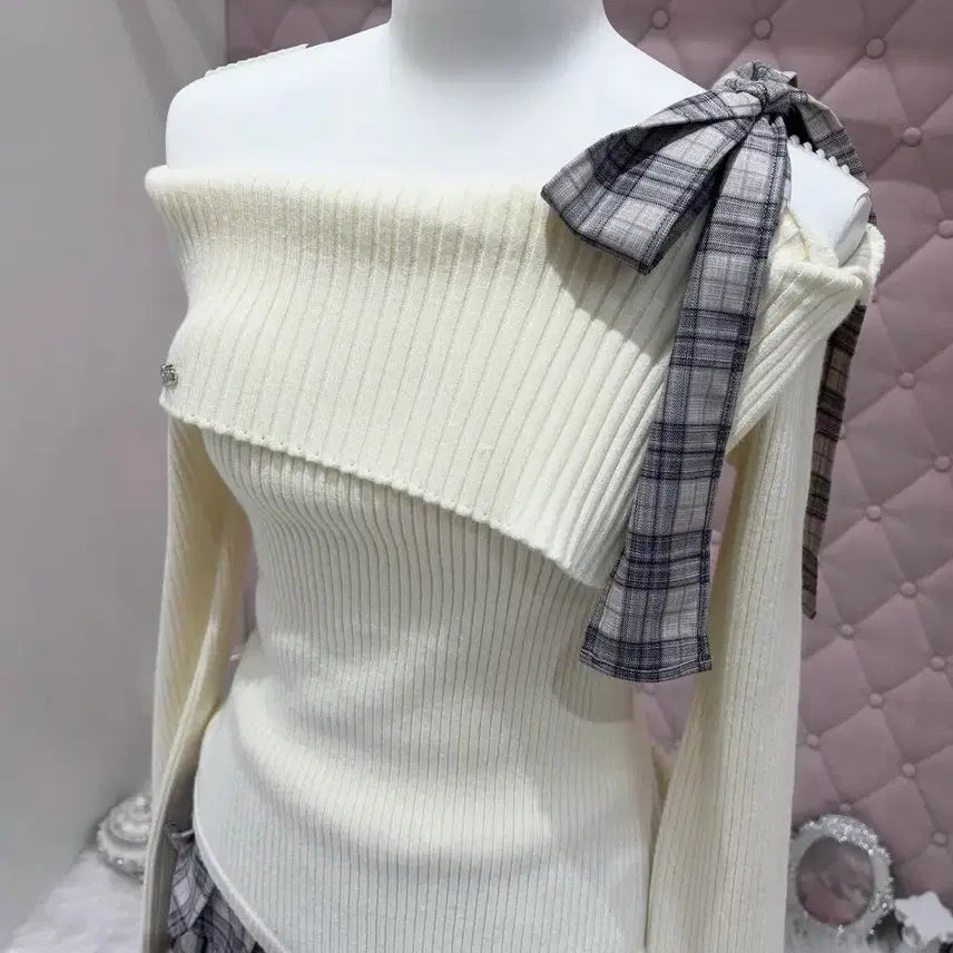 [BUNJANG] Bubbles Ribbon Check Setup Set - White / 버블즈 리본 체크 셋업 화이트 판매 지뢰계 양산형 스나계