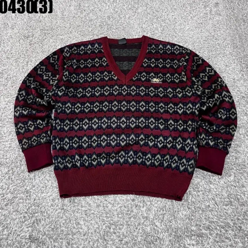 [BUNJANG] Underwood V-Neck Pattern Knit / 언더우드 브이넥 패턴 니트 0430