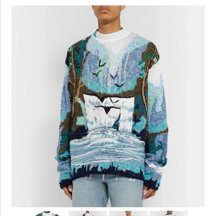 [BUNJANG] Off-White Intarsia Sweater Blue / 오프화이트 인타르시아 스웨터 블루