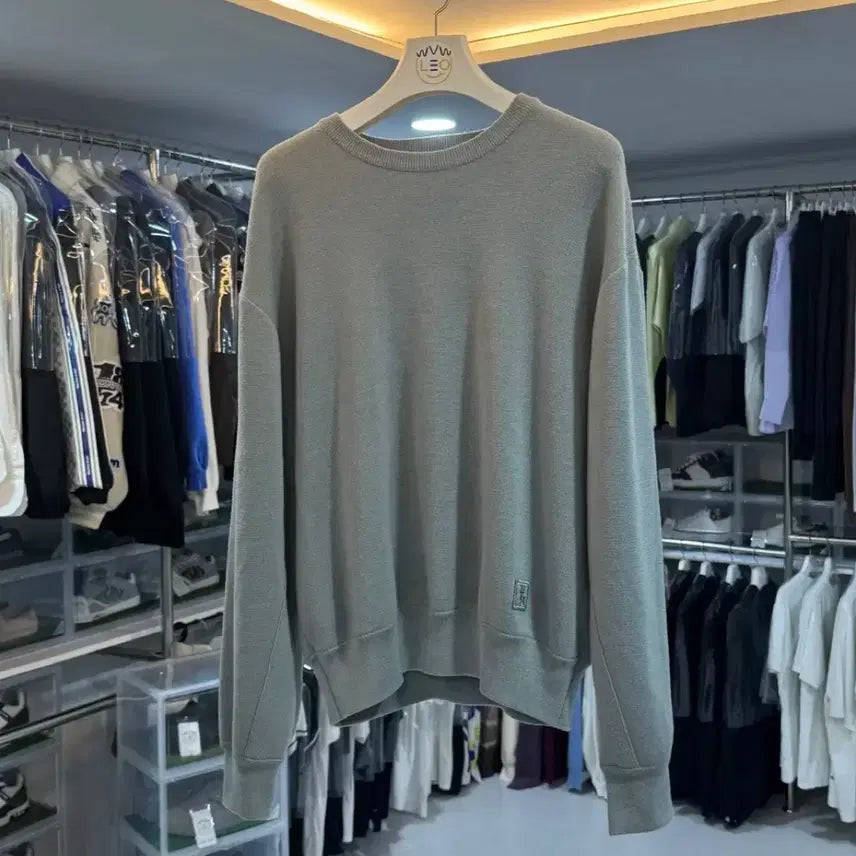 [BUNJANG] Wooyoungmi Square Techsion Leather Label Knit / 우영미 스퀘어 텍션지 레더 라벨 니트