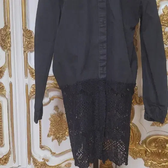 [BUNJANG] Black Lace Shirt Dress / 블랙 레이스 셔츠 원피스