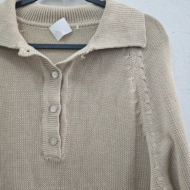 [BUNJANG] Beige Knit Long Sleeve T-Shirt / 봄 여름 니트짜임 긴팔 티 여66/77 J6242