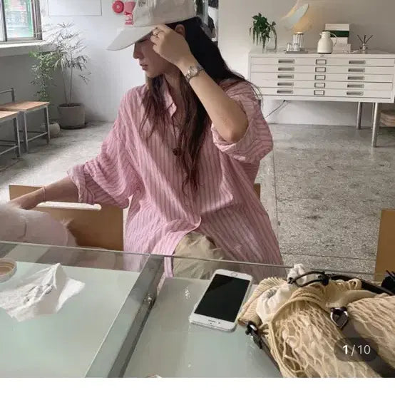 [BUNJANG] MiuMiu Troll Stripe Shirt Pink / 므앤 트롤 스트라이프 셔츠 핑크