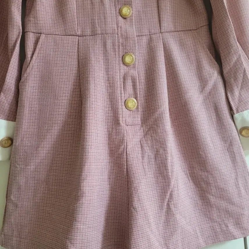 [BUNJANG] Pink Checkered Jumpsuit (Size 55-66) / 체크 핑크 점프슈트 55~66