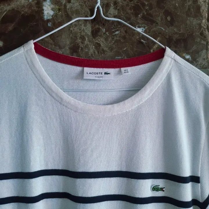 [BUNJANG] Lacoste White Navy Stripe Short Sleeve T-Shirt / 라코스테 흰색 스트라이프 반팔 티셔츠