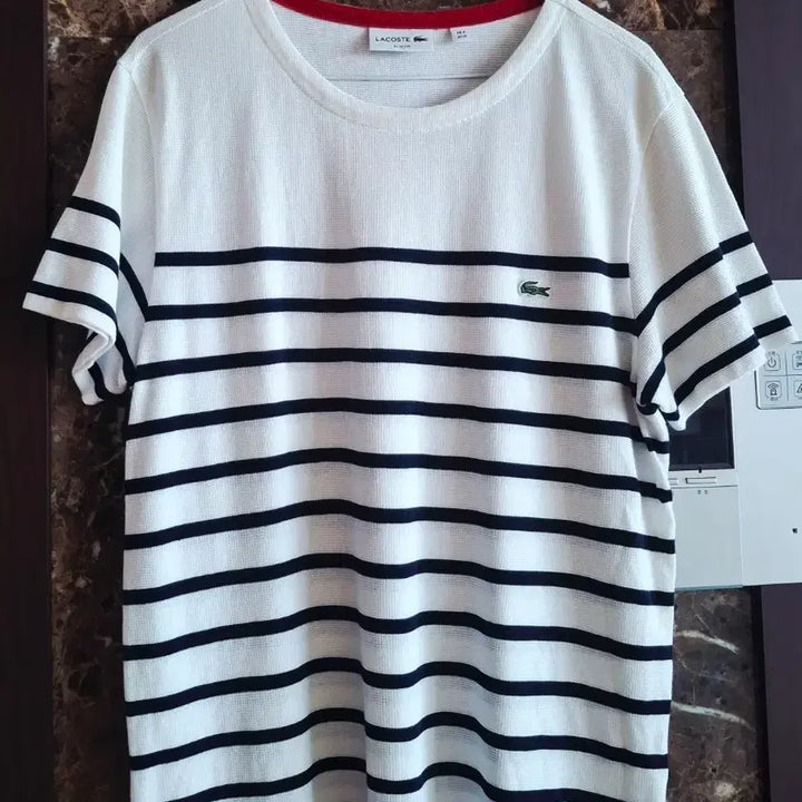 [BUNJANG] Lacoste White Navy Stripe Short Sleeve T-Shirt / 라코스테 흰색 스트라이프 반팔 티셔츠