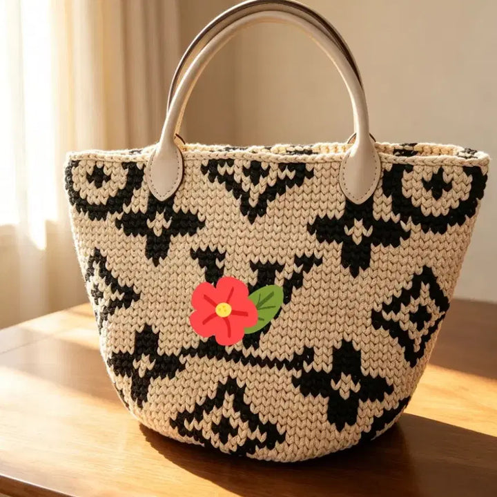 [BUNJANG] Handmade Knit Raffia Tote Bag / 핸드메이드 뜨개 토트백입니다