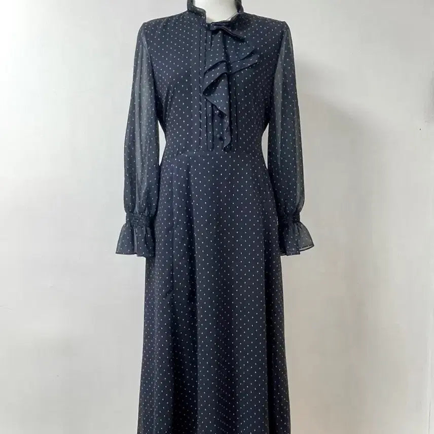 [BUNJANG] Jigott See-Through Chiffon Long Dress Navy / 지고트 시스루 쉬폰 롱 원피스 네이비