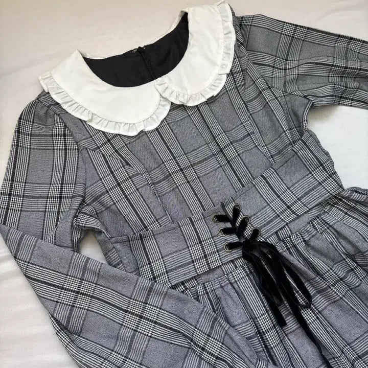[BUNJANG] Ank Rouge Check Pattern Lace Collar Dress / 6/26부터 판매X/일브) 앙크루즈 체크 패턴 그레이 레이스