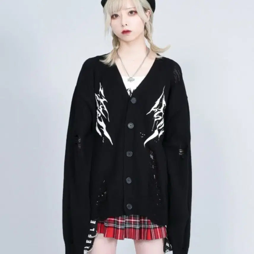 [BUNJANG] Reflem Damaged Knit Cardigan / 교판) Reflem 레플렘 데미지 니트 가디건 지뢰계 중성계