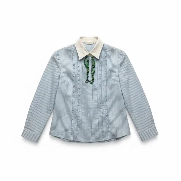 [BUNJANG] Prada Striped Ruffle Shirt Size 40 / 프라다 정품  프릴 스트라이프 셔츠 40사이즈