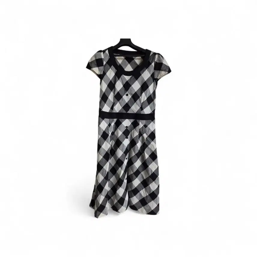 [BUNJANG] Hazzys Gingham Check Short Sleeve Long Dress / 헤지스  깅엄 체크 반팔 원피스
