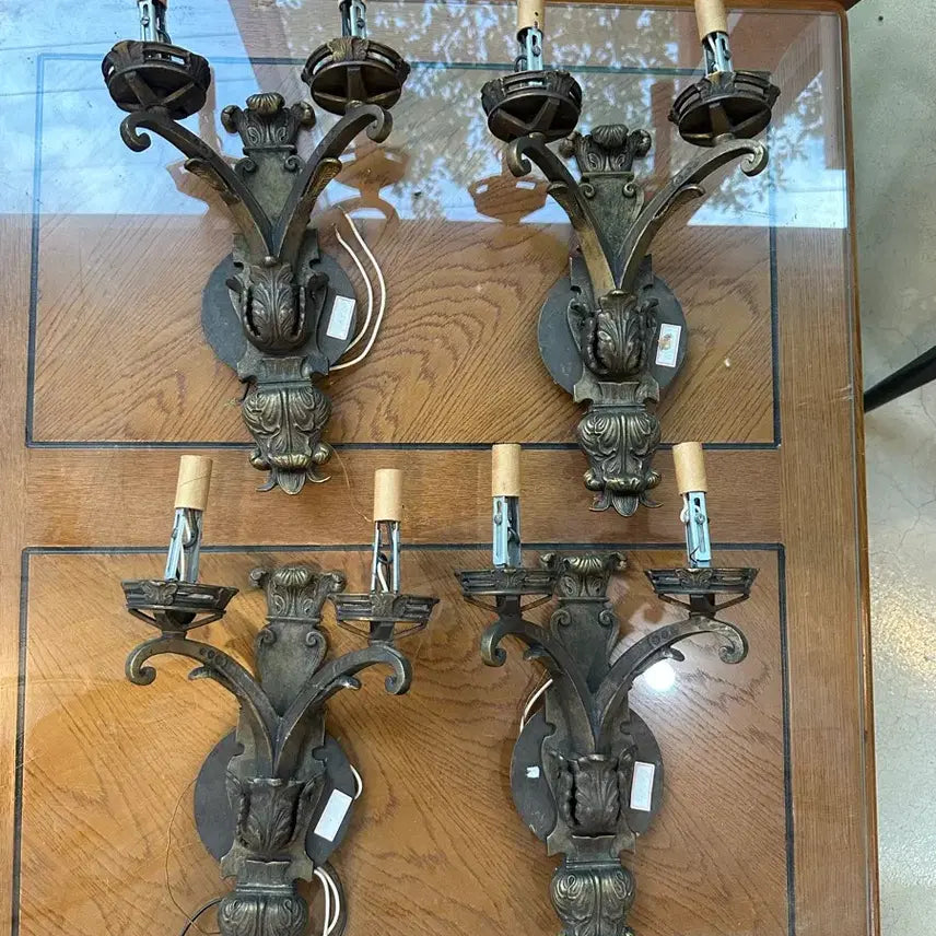 [BUNJANG] Antique Bronze Wall Sconce Candle Holders (Set of 4) / 미국 엔틱 빈티지 브론즈 벽 촛대 조명 4개