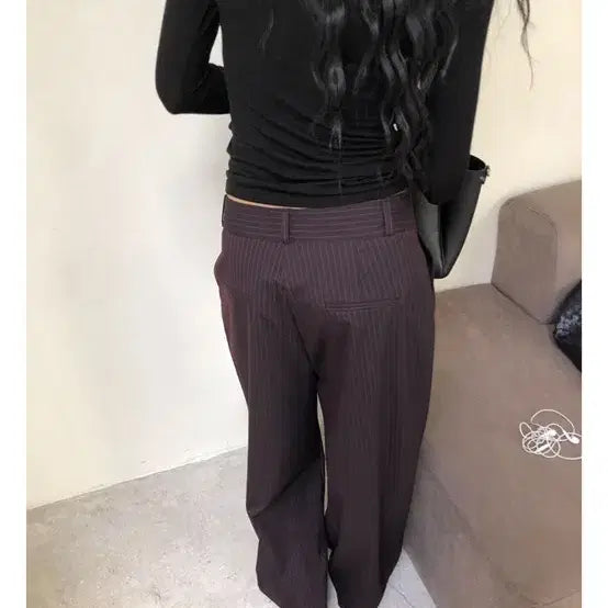[BUNJANG] Burgundy Stripe Slacks (Size M) / 버건디 스트라이프 슬랙스