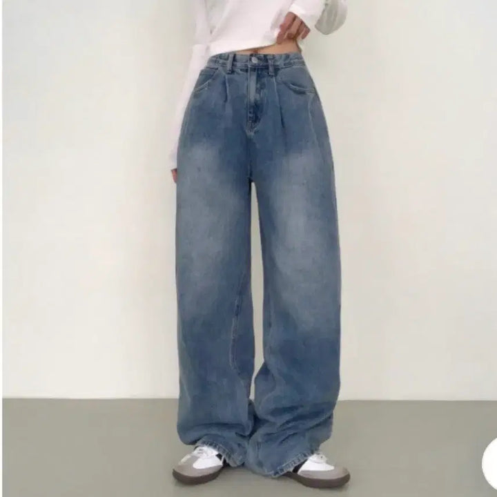 [BUNJANG] Pintuck Wide Denim Pants / 핀턱 와이드 데님